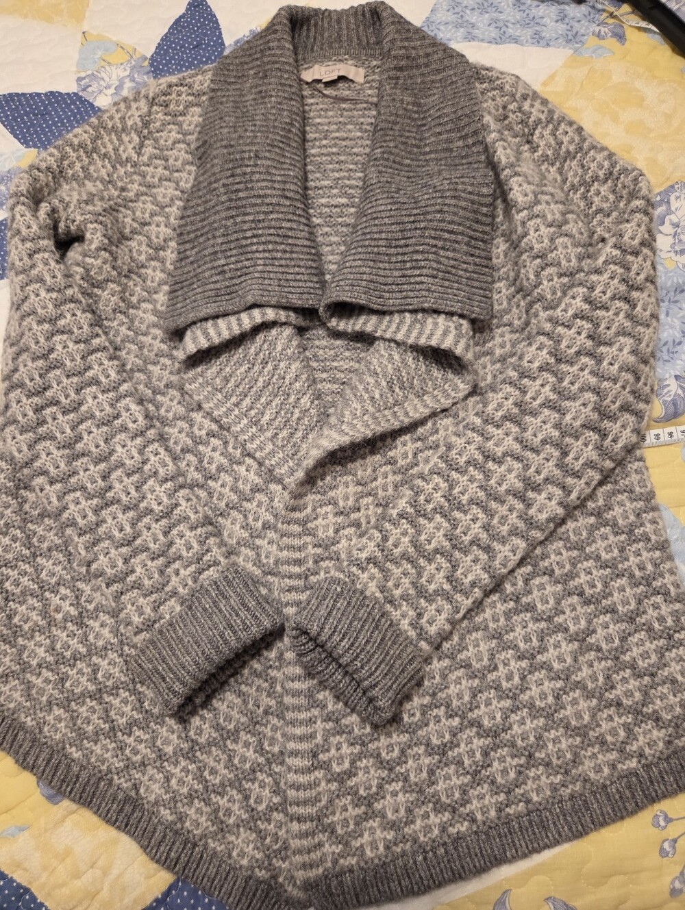 LOFT Women's Gray Knit Open Cardigan Sweater - Picture 5 of 7